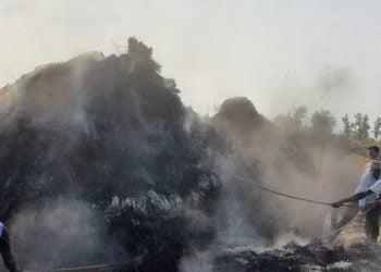 वाड्यात भाताच्या भाऱ्यांना आग लावणे सुरूच